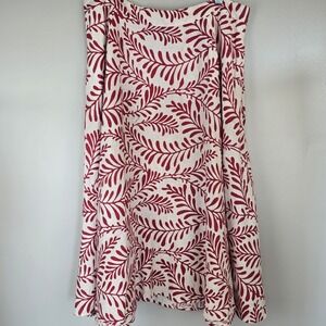 White Skirt Red Leaf‎ Print Midi Linen Blend Pockets Modest Holiday Sz 14.C180